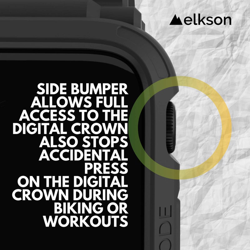 Elkson Designed for Apple Watch Series SE3 9/8/7/6/5/4 [45/44mm], Quattro Pro Series Rugged Military Grade Protective Bumper Case with Strap Bands for iWatch, Stealth Black - Image 4